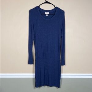 LOFT Women’s Comfy Cozy Navy Blue Crew Neck Drop Waist Long Sleeve Dress